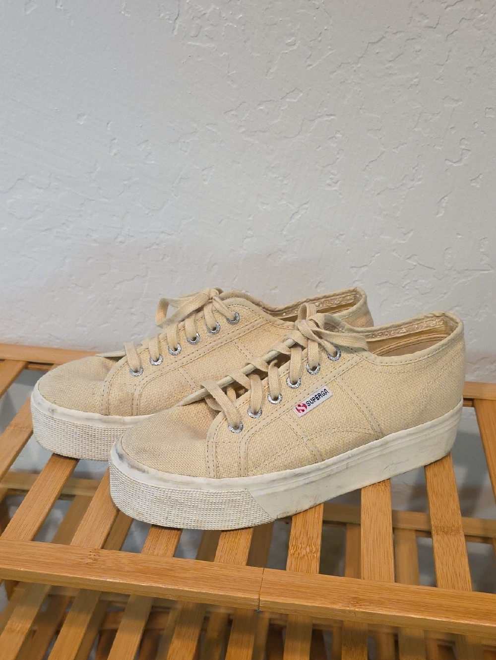 Superga Beige Canvas Platform Sneaker